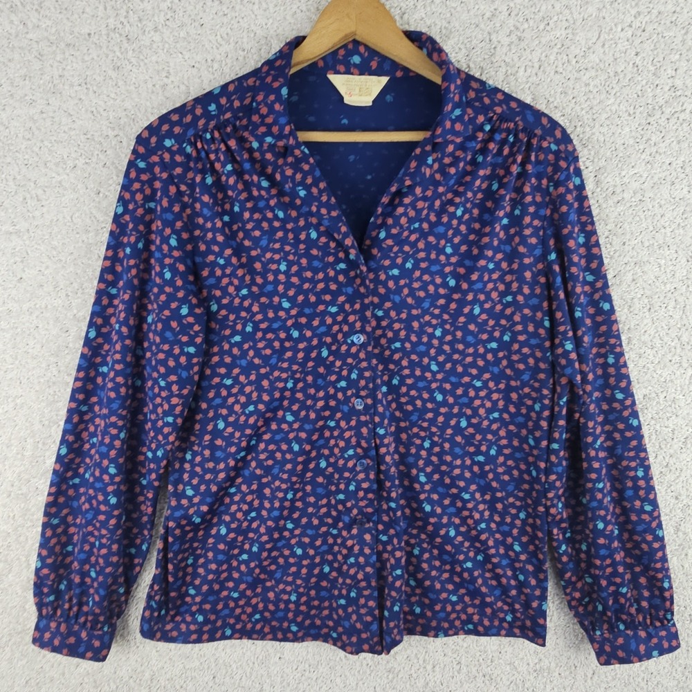 Vintage Sears Blue Tulip Perma Prest Button Shirt Size L, 29 70s All Over Print - Picture 4 of 14